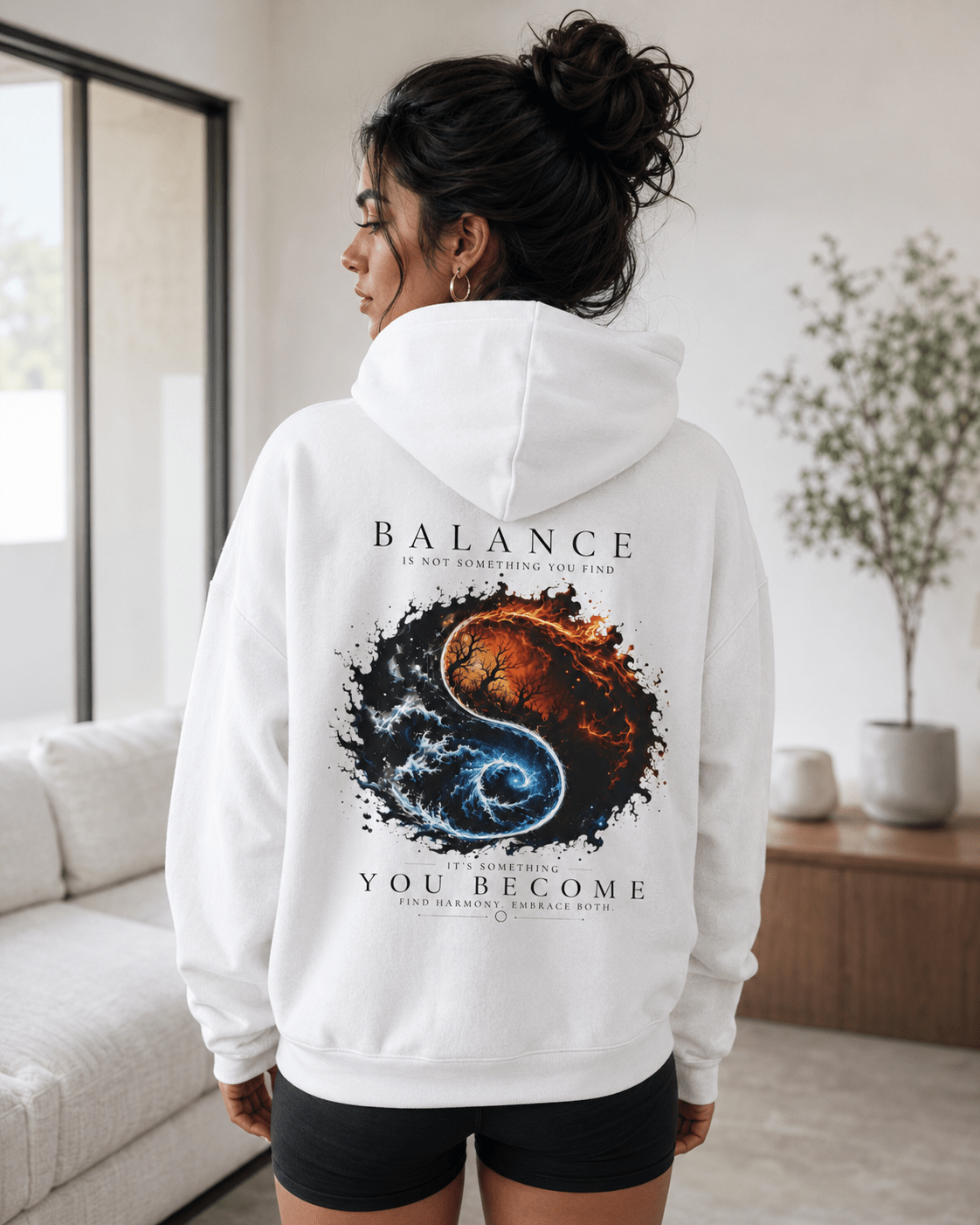 White pullover hoodie with back graphic print and hood