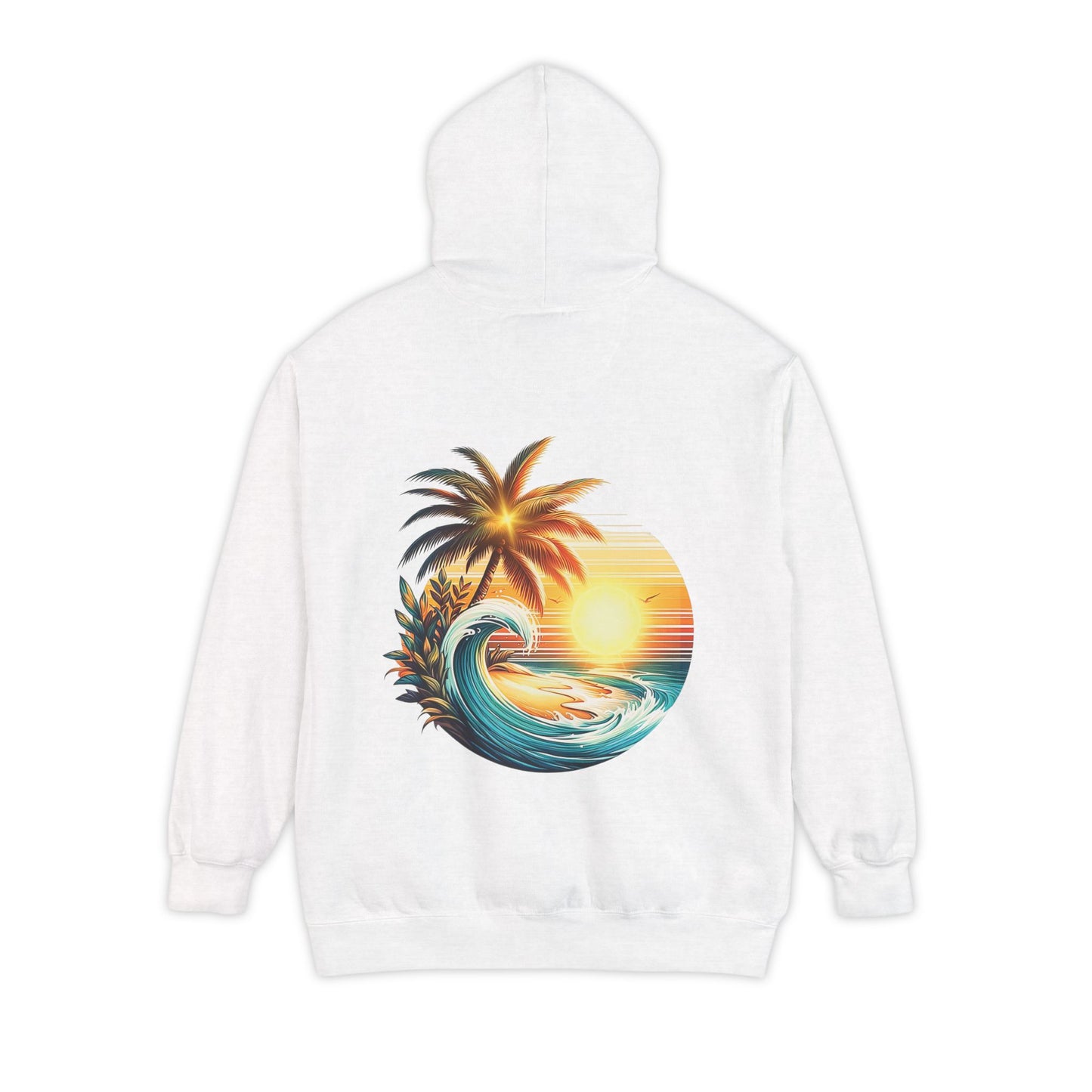 Sunset Wave Hoodie — Tropical Palm Surf Graphic