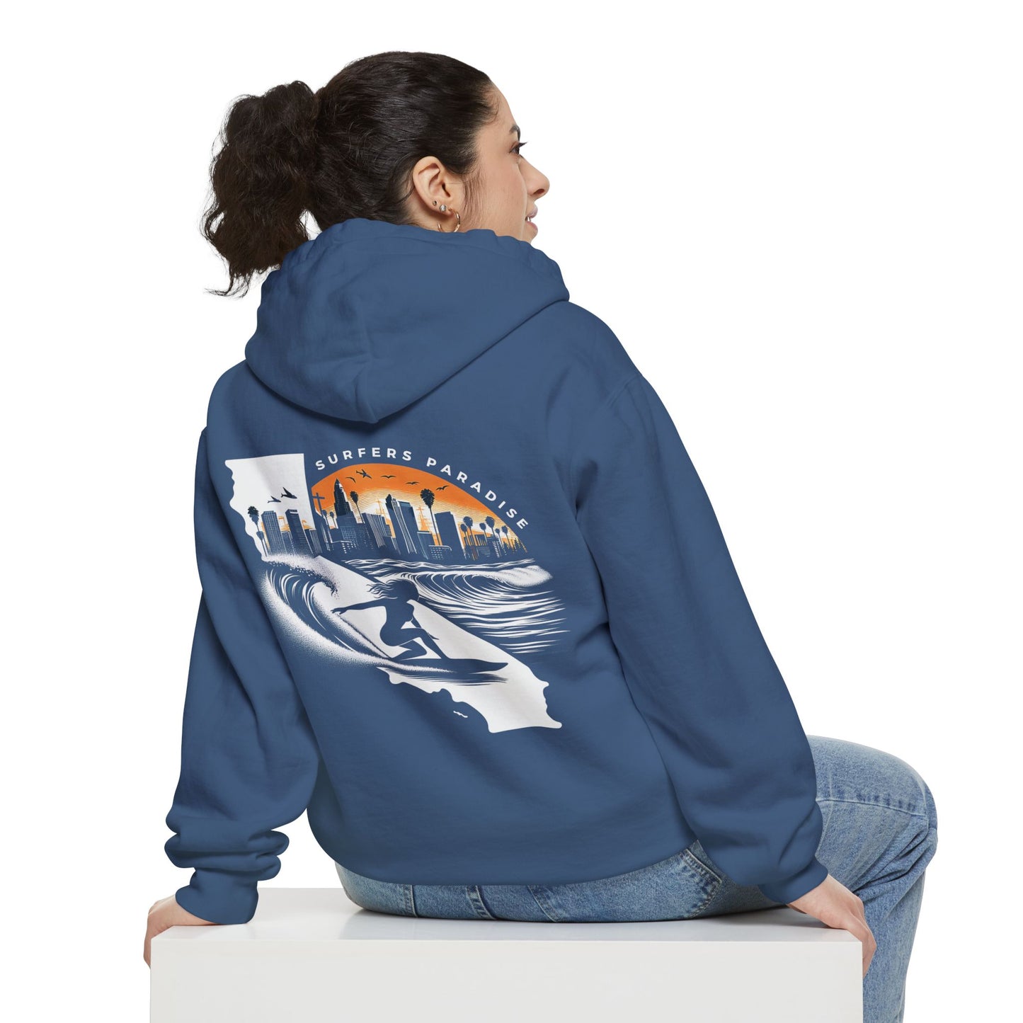 California Surf Hoodie — Sunset Skyline Surfing Graphic