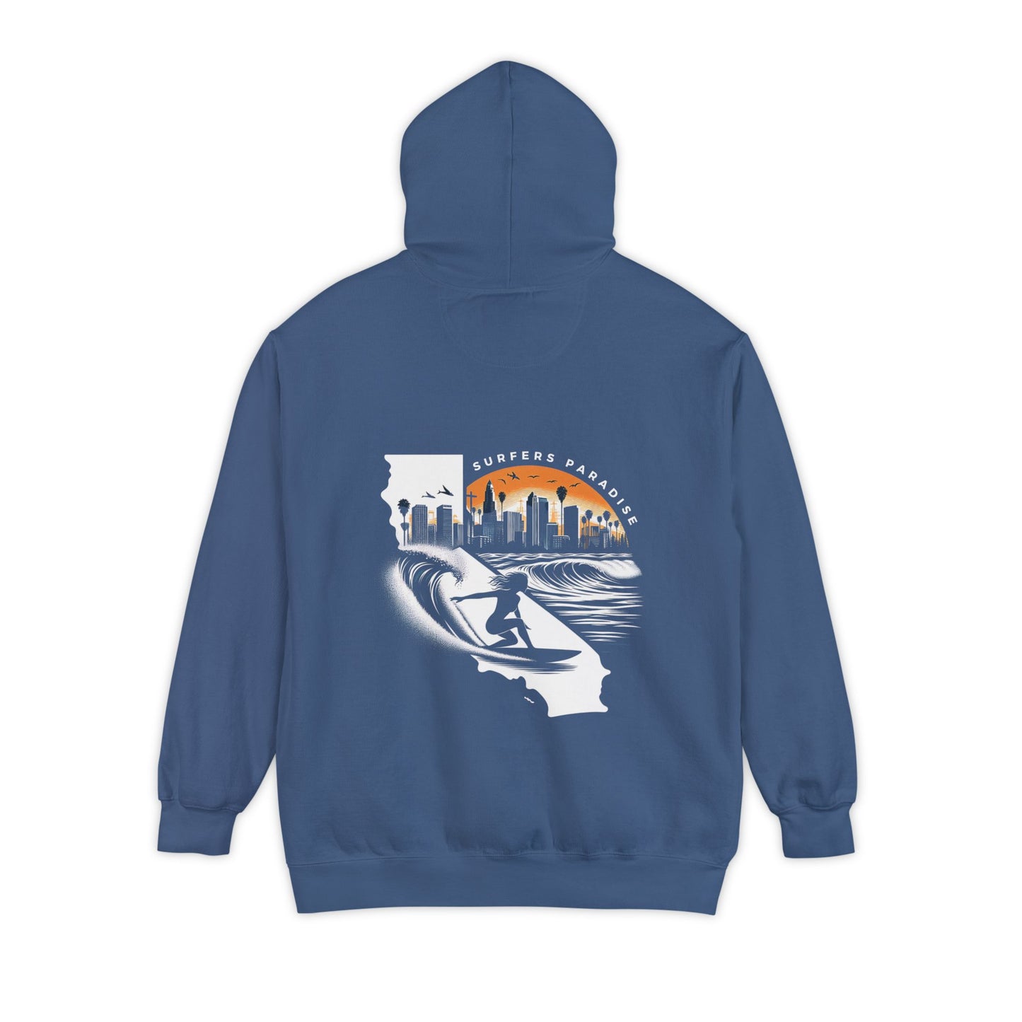 California Surf Hoodie — Sunset Skyline Surfing Graphic