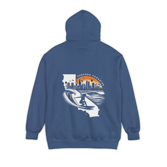 California Surf Hoodie — Sunset Skyline Surfing Graphic