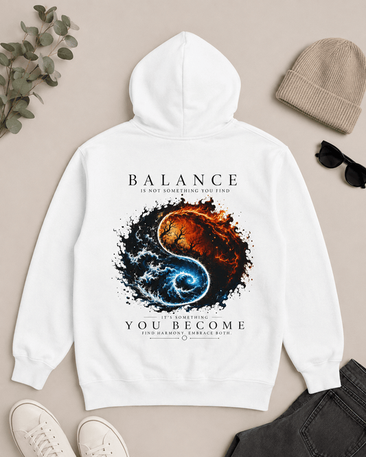 White pullover hoodie with front graphic print and drawstring hood