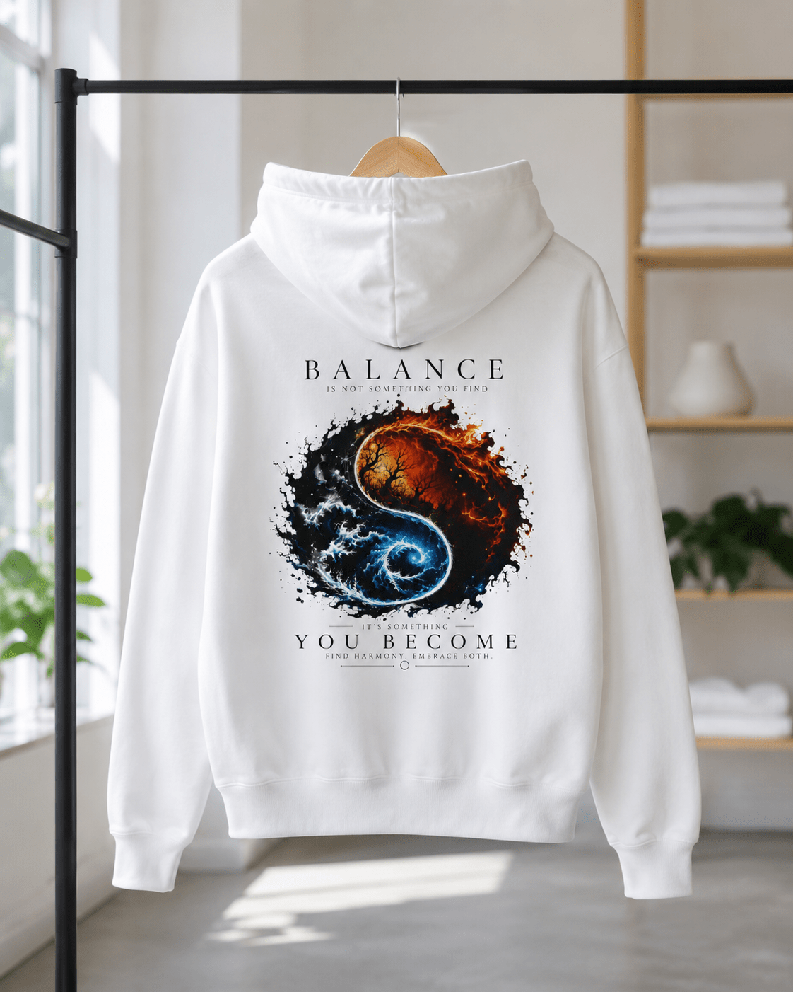 White pullover hoodie with back graphic print and hood
