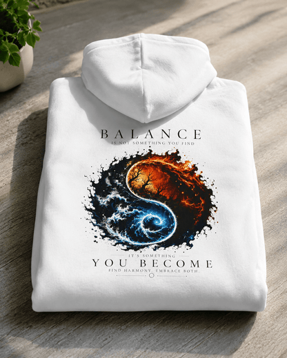 Folded white hoodie with back graphic print and hood