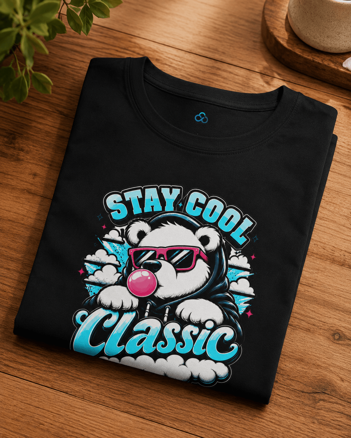 Black short-sleeve T-shirt with bear 'Stay Cool Classic' graphic on the front